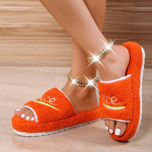 Peep Toe House Slippers For Women Winter Furry Shoes - ROUTINE FASHION